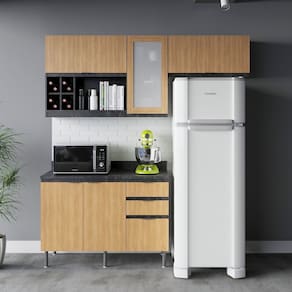 Cozinha Compacta Orquídea 180cm 3 Peças, 5 Portas e 3 Gavetas com Divisor de Talheres e Tampo Cz1202 Mármore Lunar/Freijó