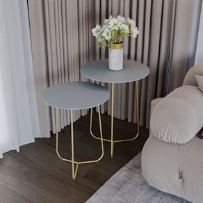 Conjunto Mesa de Canto Trude 55cm X 45cm X 45cm Cristal / Dourado