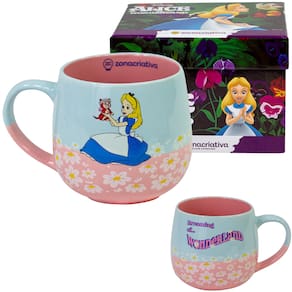 Caneca Alice No País das Maravilhas Cerâmica 400ML + Caixa Presente Oficial Disney