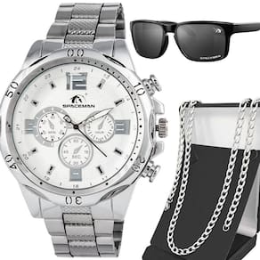 Relogio Aço Inoxidável Prata Masculino Oculos Sol Cordao