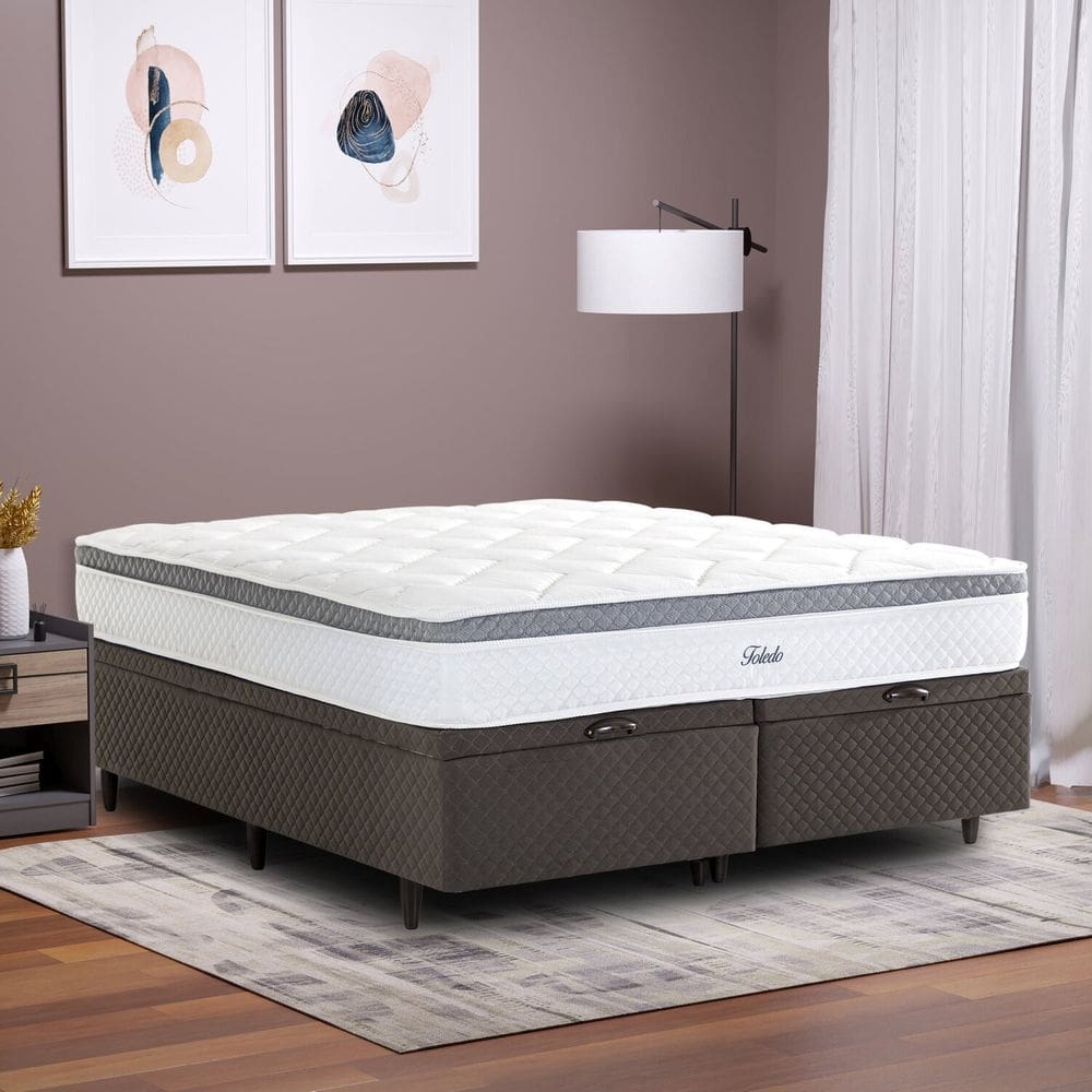 Colchão Molas Ensacadas Toledo Queen 158cm Branco / Cinza