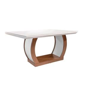 Mesa p/ Cozinha Jade c/ Tampo 180x90cm Madeirado Vidro Canto Curvo - Imbuia/Off White - Rufato