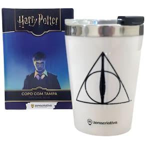 Copo Relíquias Da Morte Quente Gelado 300ml Com Tampa Oficial Harry Potter