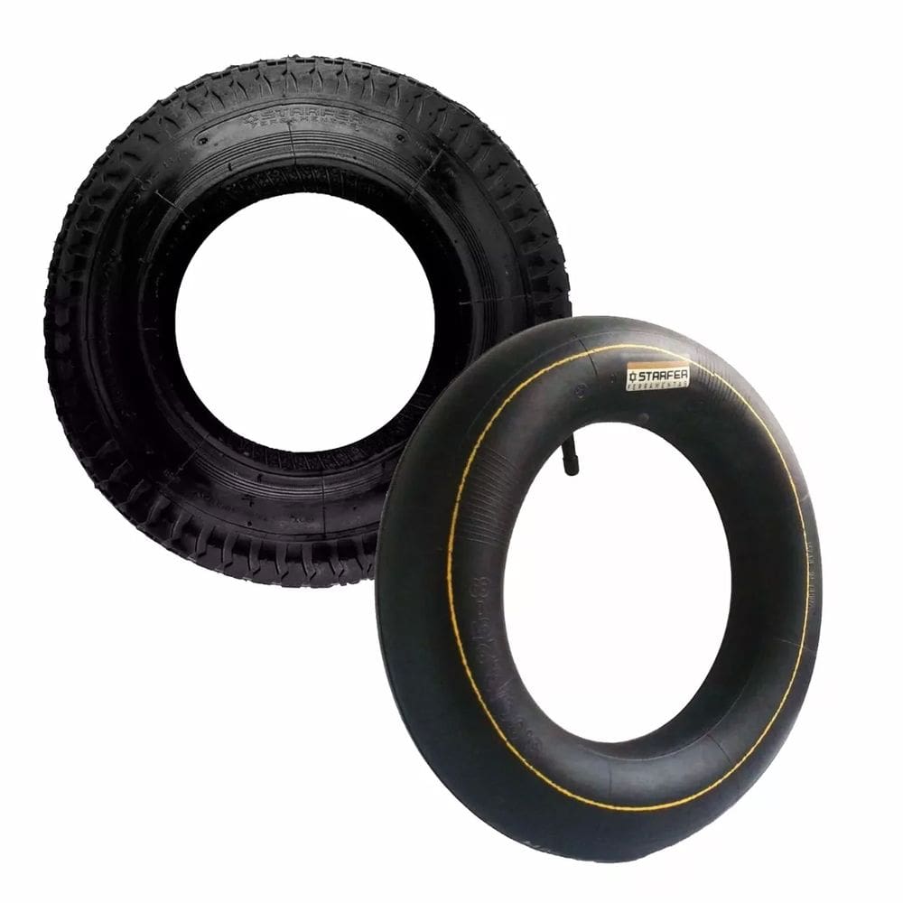 Kit Pneu e Câmara Starfer para Carrinho de Mão 3,50x8 Reposição Durável para Equipamentos de Jardim e Construção
