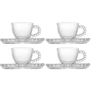 Kit 4 Xícaras de Café 85ml c/ Pires Coração Pearl - Wolff