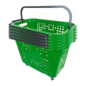 Kit 5 Cestas De Compras Com Rodas 40L Verde