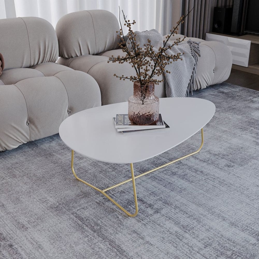 Mesa de Centro Trude Organica 35cm X 90cm X 60cm BRANCO / DOURADO