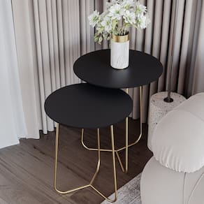 Conjunto Mesa de Canto Trude 55cm X 45cm X 45cm PRETO / DOURADO