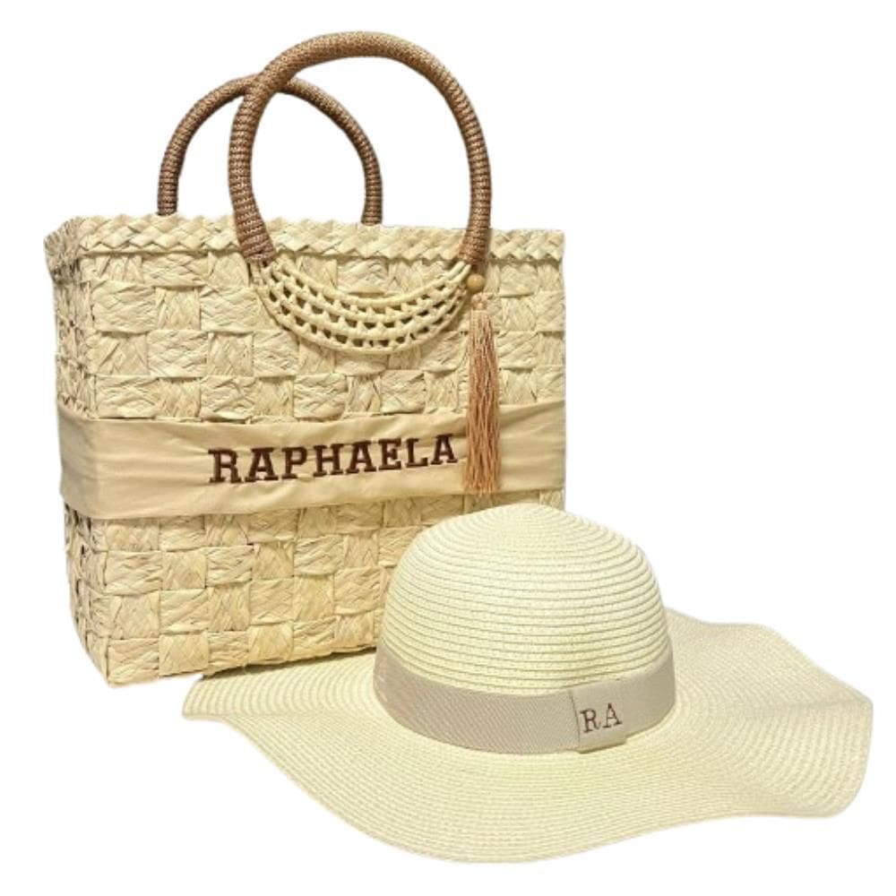 Kit Bolsa Feminina Palha Miami + Chapéu Tropical Aba Longa