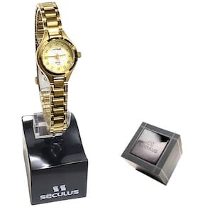 Relógio Seculus Feminino Analógico Dourado Madrepérola Mini 44049LPSVDA1