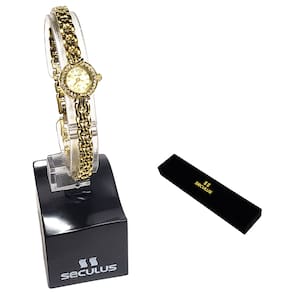 Relógio Seculus Feminino Analógico Aço Cristais Mini Dourado 20091LPSVDA3