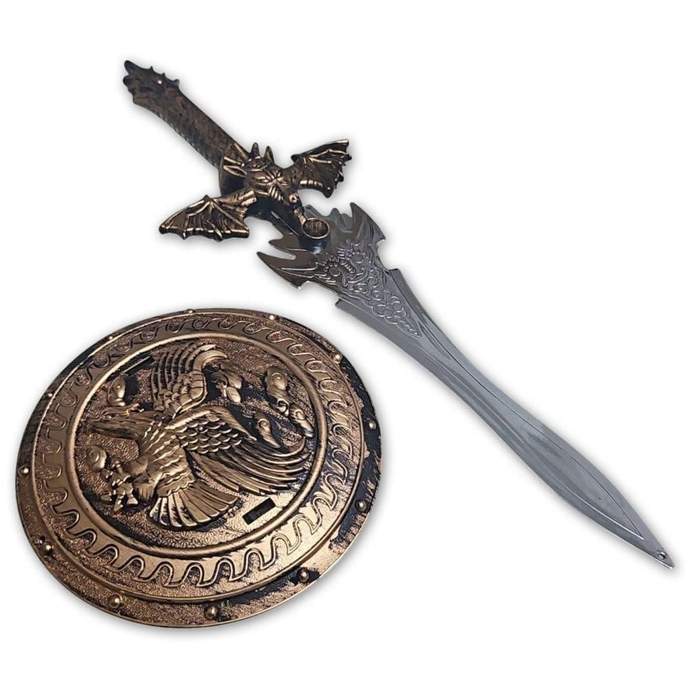 Kit Medieval Espada Escudo Guerreiro De Combate Infantil Espada Dragão Prata