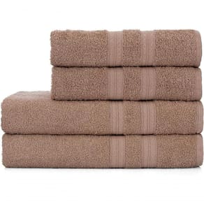Jogo De Toalhas De Banho 4 Peças 100% Algodão Alta Absorção 2 Banho + 2 Rosto Padrão Hotel Pousada Bege