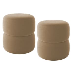 Kit 02 Puffs Decorativos Orgânico Living Yaris Linho Bege - Desk Design