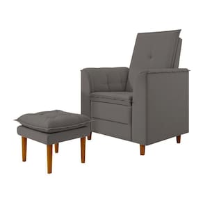 Poltrona Decorativa Amamentação Reforçada E Puff Mavie Suede cinza