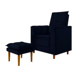 Poltrona Decorativa Amamentação Reforçada E Puff Mavie Suede azul Marinho