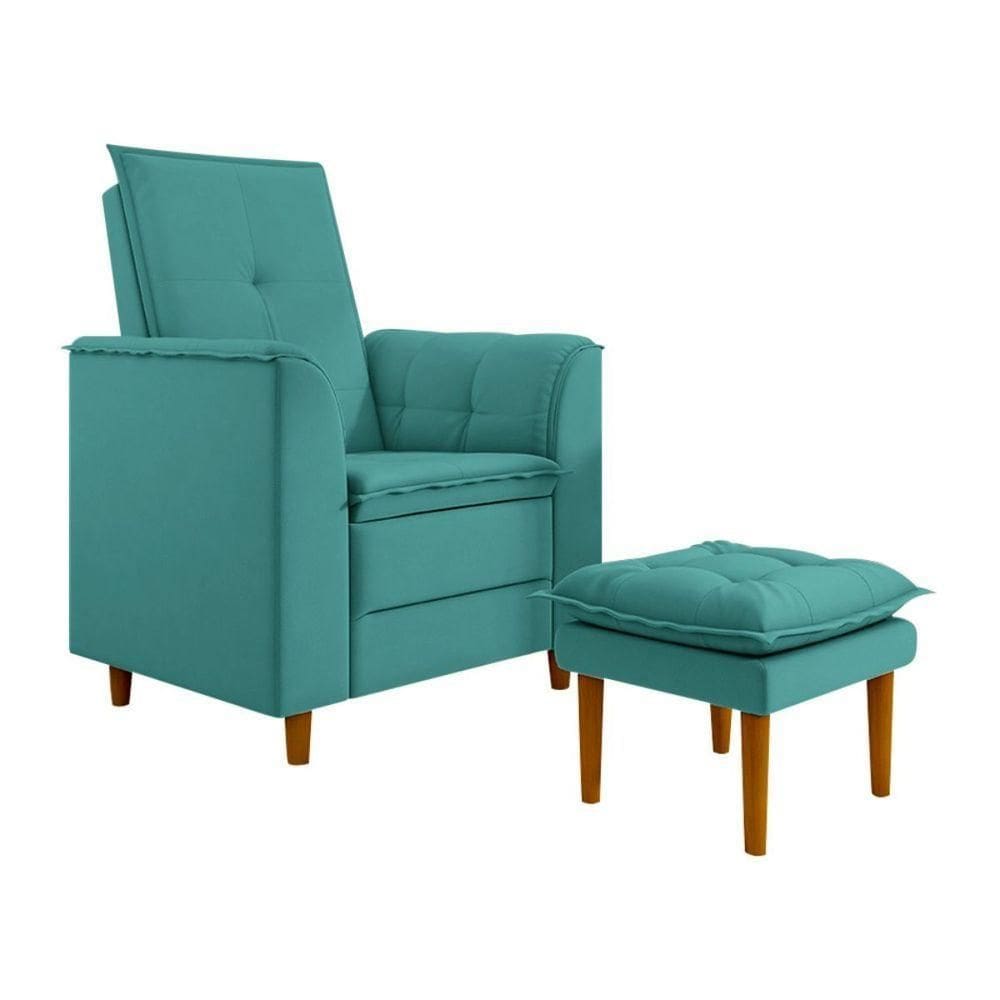 Poltrona Amamentação Confortável Com Puff Lia Suede azul Turquesa