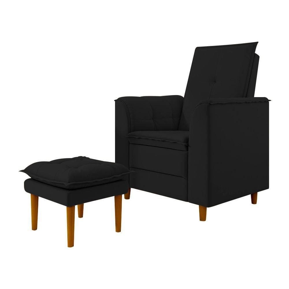 Kit Poltrona E Puff Amamentação Confortável Ternura Veludo preto