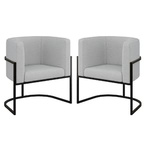 Kit 02 Poltronas Lua Sala Decorativa Base Ferro Preto Bouclê Cinza