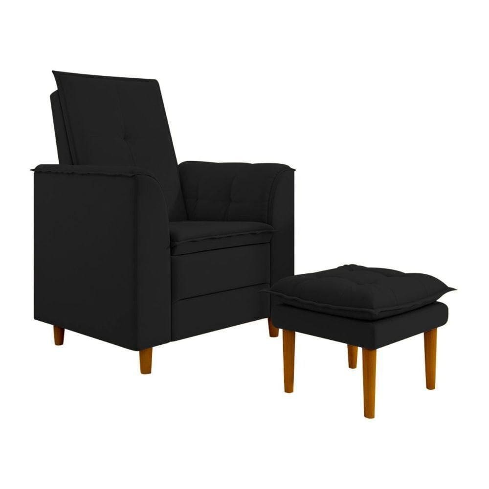 Poltrona Amamentação Confortável Com Puff Lia Suede preto