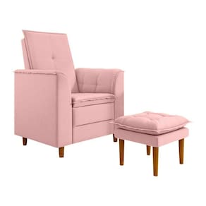 Poltrona Decorativa Amamentação Reforçada E Puff Mavie Suede rosa