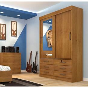 Guarda Roupa 2 Portas 6 Gavetas Com Espelho Chicago - Tcil Móveis - Cinamomo