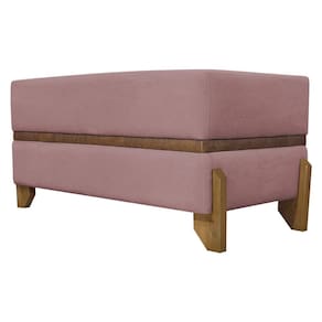 Puff Recamier Kodama Para Cama De Solteiro 100cm Pé Castanho Rosê Bouclé