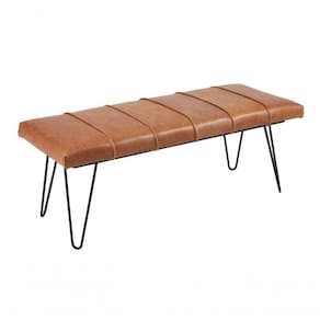 Banco Estofado Couro Natural Caramelo Pés Metal Preto 1,10x0,45x0,43mt Milano