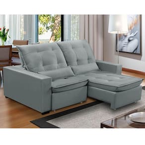 Sofa Retratil Reclinavel 2 Lugares 2,00m Atlantis Veludo Cinza Claro Lansofbr