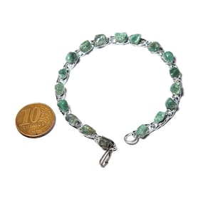 01 Pulseira Corrente Quartzo Verde Pedra Natural Prateado