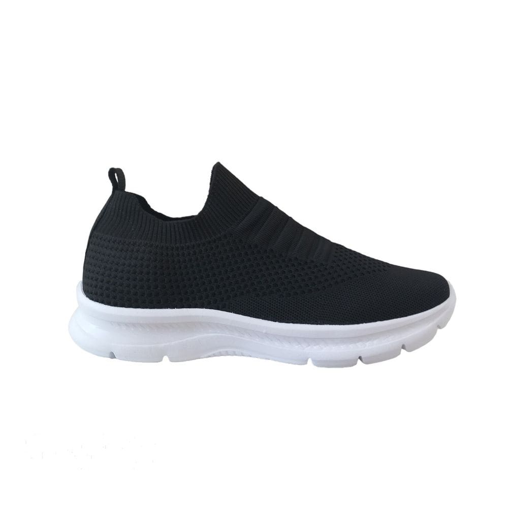 Tênis Feminino Meia Malha Knit Preto Sem Cadarço Conforto