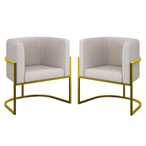 Kit 02 Poltronas Lua Sala Decorativa Base Ferro Gold Corino Bege
