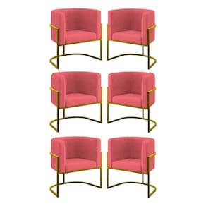 Kit 06 Poltronas Lua Sala Decorativa Base De Ferro Gold Rosa