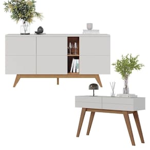 Kit Buffet 3 Portas e Aparador 2 Gavetas Off White Freijó Colibri