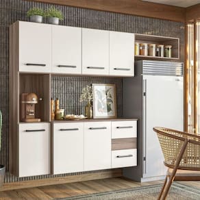 Armário Suspenso Para Cozinha com Balcão 180x136cm Juliete Nicioli Carvalho Off White