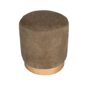Puff Estofado Marrom Redondo Pé Metal Dourado 0,42 Diâmetro Elegance