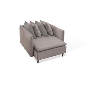 Chaise Long Estofada Recamier Tecido Cinza 1,10x1,30x0,80mt Pés Metal Preto