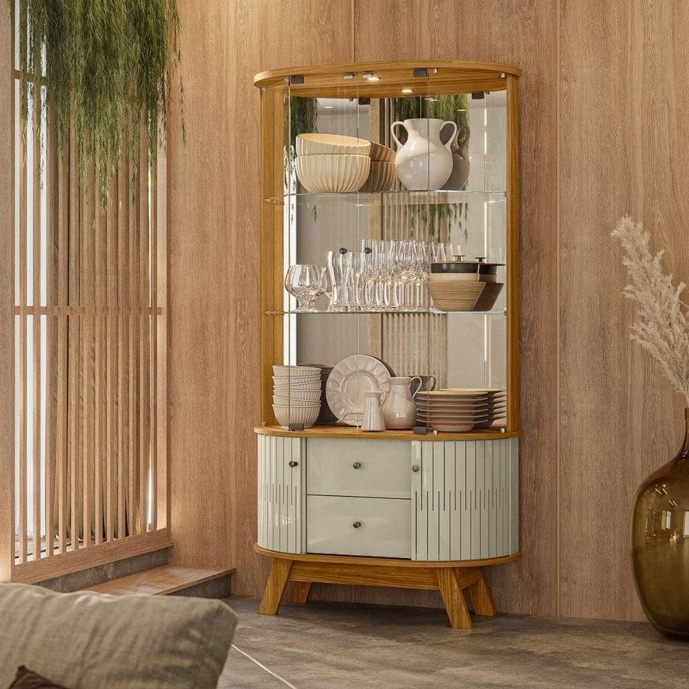 Cristaleira com Led e Portas de Vidro 90x160cm Moss Madetec Cumaru Opala