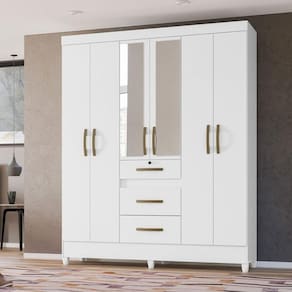 Guarda Roupa de Casal com Espelho 165x204cm Itatiba Moval Branco