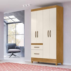 Guarda Roupa de Solteiro com 4 Portas 110x204cm Madri Moval Freijó Off White