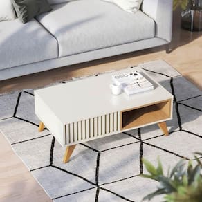 Mesa de Centro Ripado 90x35cm Jeri Colibri Off White Freijó