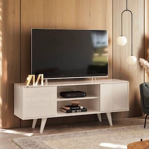 Rack Retro Para TV Até 50 Polegadas 136x54cm Lisboa Madetec Calacata Off White