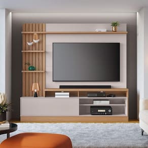 Estante Home Ripada Para TV Até 65 Pol com Led 200x185cm Maceió Colibri Freijó Off White