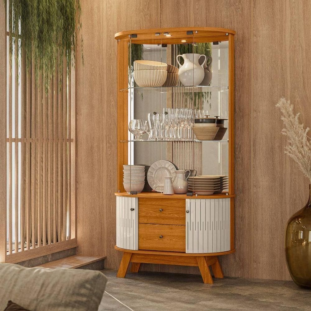 Cristaleira com Led e Portas de Vidro 90x160cm Moss Madetec Cinamomo Off White