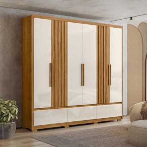 Guarda Roupa Grande com Ripado 240x230cm Amazonas Moval Freijó Off White