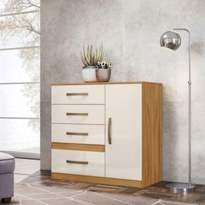 Cômoda Sapateira Com 5 Gavetas 1 Porta 98x100cm Vênus Moval Cor:freijó/off White