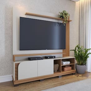 Estante Home TV 75 Pol com 2 Portas 182x187cm Jurerê Colibri Off White Freijó