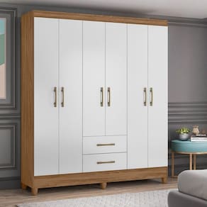 Guarda Roupa Casal 6 Portas 2 Gavetas 153x182cm Panamá Moval Naturale Branco