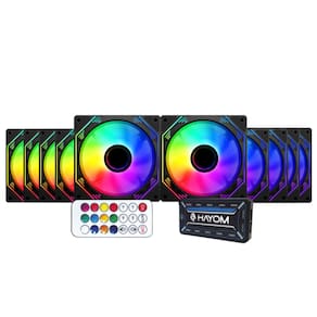 Kit 10 Fans Hayom RGB 120mm C/Controladora Preto - FC1308
