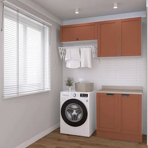 Lavanderia Modulada 3 Peças 2 Armários Aéreos 4 Portas 1 Balcão Arizona Cabecasa Madeiramadeira Branco/Terracota